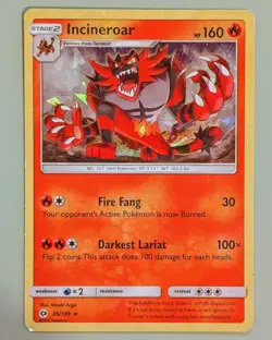 Incineroar (Cracked Ice Holo) - Sun & Moon 26/149 Holo Rare - LP- - Pokemon TCG - Image 1