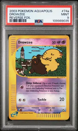 2003 POKEMON AQUAPOLIS #74A DROWZEE-REVERSE FOIL PSA 9 - Image 1