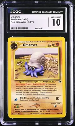 Pokemon Omanyte Neo Discovery Unlimited #60 CGC 10 Gem Mint - Image 1
