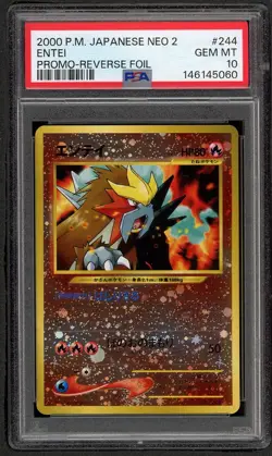 Pokemon Entei Neo 2 Japanese Reverse Holo Promo 244 PSA 10 Gem Mint Premium File - Image 1