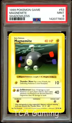 PSA 9 MINT Magnemite 53/102 SHADOWLESS Base Set Pokemon Card 803 - Image 1