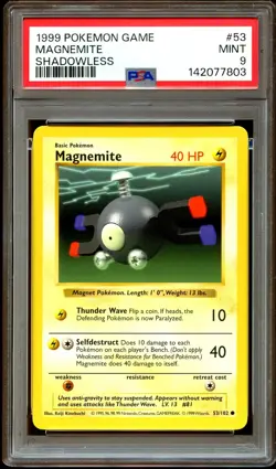 PSA 9 MINT Magnemite 53/102 SHADOWLESS Base Set Pokemon Card 803 - Image 2