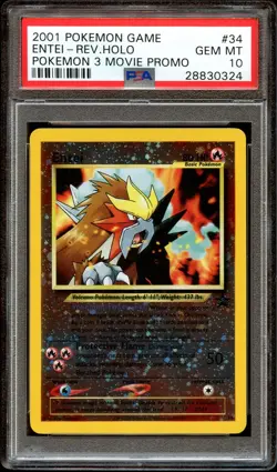 PSA 10 GEM MINT Entei # 34 WOTC Black Star REVERSE HOLO PROMO Pokemon Card - Image 1