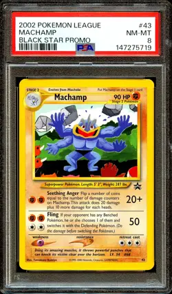 PSA 8 NM-MINT Machamp 43 WOTC Black Star PROMO Pokemon Card 719 - Image 1