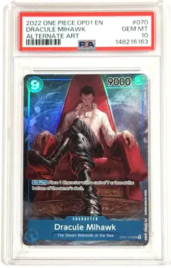 2022 One Piece Dracule Mihawk OP01-070 Romance Dawn PSA 10 Gem Mint English - Image 1