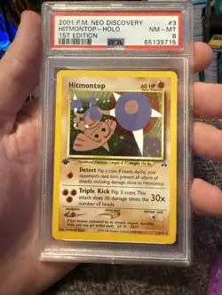 Pokemon 2001 Hitmontop 1st Holo 3/75 Neo PSA 8 W Swirl - Image 1