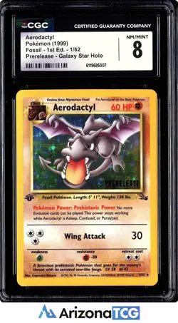 Pokemon 1999 Aerodactyl 1/62 Prerelease Galaxy Star Holo Fossil CGC 8 - Image 1