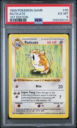 1999 POKEMON BASE SET 1ST EDITION #40 RATICATE PSA 6 - Image 1