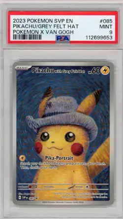2023 Pokemon SVP EN x Van Gogh #085 Pikachu w/Grey Felt Hat PSA 9 MINT - Image 1