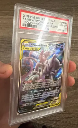 2019 POKEMON SM BLACK STAR PROMO #SM191 FULL ART/MEWTWO & MEW GX PSA 8 - Image 3