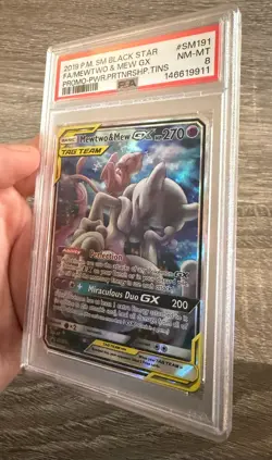2019 POKEMON SM BLACK STAR PROMO #SM191 FULL ART/MEWTWO & MEW GX PSA 8 - Image 4