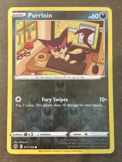 Purrloin 077/159 SWSH: Crown Zenith Reverse Holo Pokemon TCG NM - Image 1
