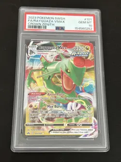 2023 POKEMON SWORD & SHIELD CROWN ZENITH #101 FULL ART/RAYQUAZA VMAX PSA 10 - Image 1