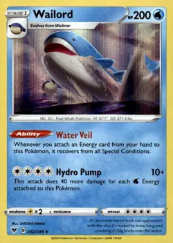 Pokemon - Wailord - Holo Rare - 032/185 - Vivid Voltage - Image 1