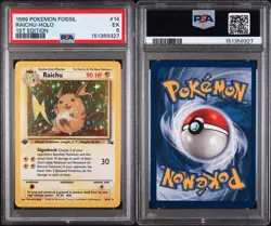 1999 POKEMON FOSSIL 1ST EDITION #14 RAICHU-HOLO PSA 5 - Image 3