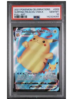 2021 POKEMON CELEBRATIONS #009 FULL ART/SURFING PIKACHU VMAX PSA 10 - Image 1
