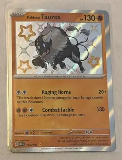 Paldean Tauros Pokemon SV Paldean Fates 172/091 Baby Shiny Rare Holo NM - Image 1