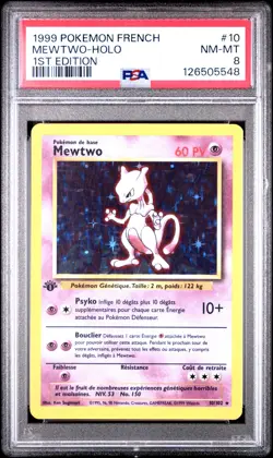 1999 POKEMON FRENCH 1ST EDITION #10 MEWTWO-HOLO PSA 8 - Image 1