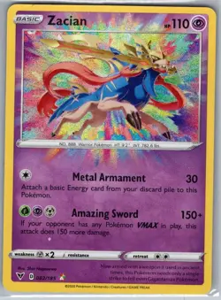 Zacian 082/185 Holo SWSH04: Vivid Voltage - Pokemon Card - NM - Image 1