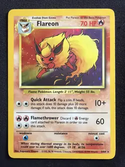 Flareon 3/64 No Symbol Error Holo Jungle Set Rare Pokemon Card - Image 1