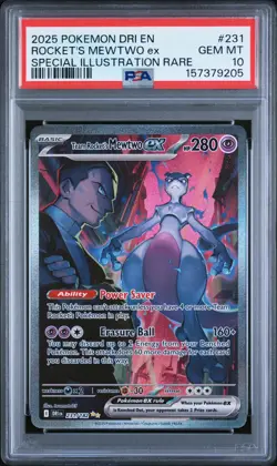 2025 POKEMON DRI EN-DESTINED RIVALS #231 TEAM ROCKET'S MEWTWO EX PSA 10 - Image 1