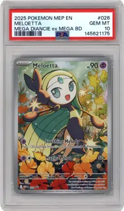 2025 POKEMON MEP EN-ME BLACK STAR PROMO #026 MELOETTA PSA 10 - Image 1