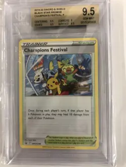 Pokemon Champions Festival 2022 Black Star Promo Swsh296 Beckett 9.5 - Image 1