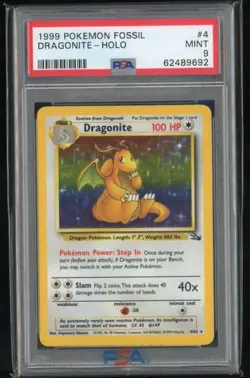1999 POKEMON FOSSIL #4 DRAGONITE-HOLO PSA 9 - Image 1