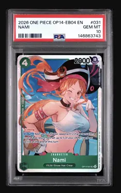 ONE PIECE TCG CARD 2026 OP14 EB04 en NAMI #031 PSA 10 GEM MT - Image 1