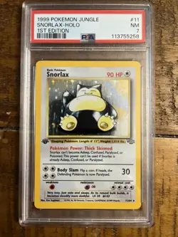 1999 SNORLAX Pokemon Card #11 11/64 Jungle 1st Edition Holo Rare PSA 7 - Image 1