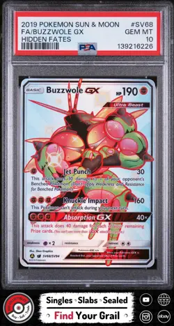 PSA 10 BUZZWOLE GX SV68 2019 HIDDEN FATES POKEMON CARD - Image 1