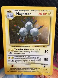 Magneton 9/102 Base Set Holo MP WOTC Vintage Pokemon Card 1999 Played - Image 1