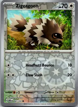 Zigzagoon 167/197 Common Obsidian Flames Pokemon Reverse Holo Lightly Played - Image 1