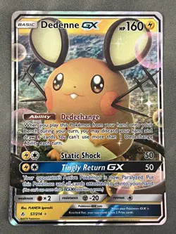 Pokemon TCG Dedenne GX Ultra Rare SM - Unbroken Bonds Holo 57/214 Heavy Play - Image 1