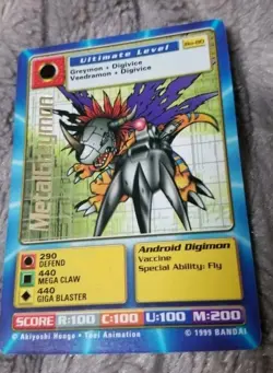 Digimon CCG MetalGreymon BO-80 Gold Lettering Vtg 1999 TCG Card - Image 1