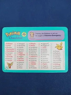 Hasbro Pokemon Jr Adventure Trading Card Game Checklist 1999 NEAR MINT - Image 1