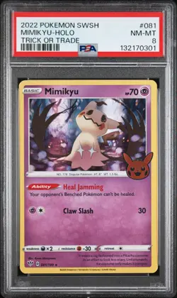 2020 POKEMON SWORD & SHIELD DARKNESS ABLAZE 081 MIMIKYU-HOLO COSMOS PSA 8 NM-MT - Image 1