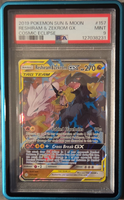 Pokemon Reshiram & Zekrom GX TAG TEAM Holo Ultra Rare 157/236 PSA 9 2019 - Image 1