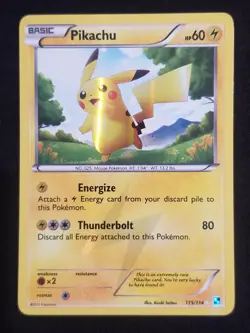 Pokemon Pikachu Secret Rare Holo Black and White 2011 115/114 NM - Image 1
