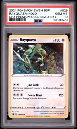 2024 POKEMON RAYQUAZA SWSH029 BLACK STAR PROMO SEA & SKY COSMO HOLO PSA 10 - Image 1