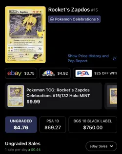 Rocket's Zapdos, Pokemon Near Mint, Celebrations, Holo Rare, 15/132 - Image 5