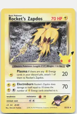 Rocket's Zapdos 15/132 holo Celebrations: Classic Collection Pokemon Holo NM - Image 1