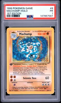 MACHAMP Base Set 1st Edition Holo Rare #8 PSA 1 Pokemon - Image 1