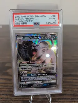 PSA 10 Alolan Persian GX 129/236 Sm-Cosmic Eclipse Holo POKEMON - Image 1