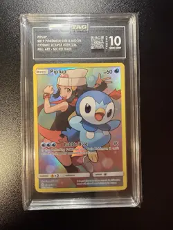 2019 Pokemon TCG Sun & Moon Cosmic Eclipse Piplup FA 239/236 Secret Rare TAG 10 - Image 1