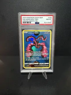 Pokemon TCG Galarian Moltres SWSH284 Black Star Promo Crown Zenith Tin PSA 8 - Image 1