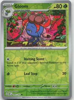 Gloom 002/197 Common Obsidian Flames Pokemon Reverse Holo Near Mint - Image 1