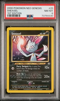 Pokemon TCG Sneasel Neo Genesis 2000 25 Regular 1st Edition Rare PSA NM-MT - Image 1