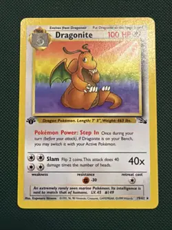 1st Edition Dragonite 19/62, 1999 Fossil Set, Non Holo Rare, Pokemon TCG, LP/NM - Image 1
