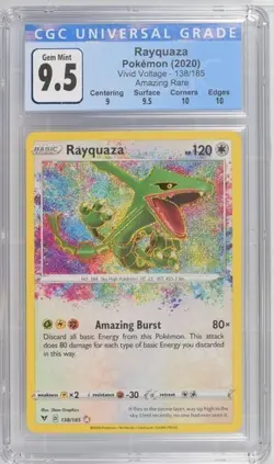 CGC 9.5 Rayquaza 138/185 Amazing Rare Vivid Voltafe Pokemon Card BLUE LABEL - Image 1